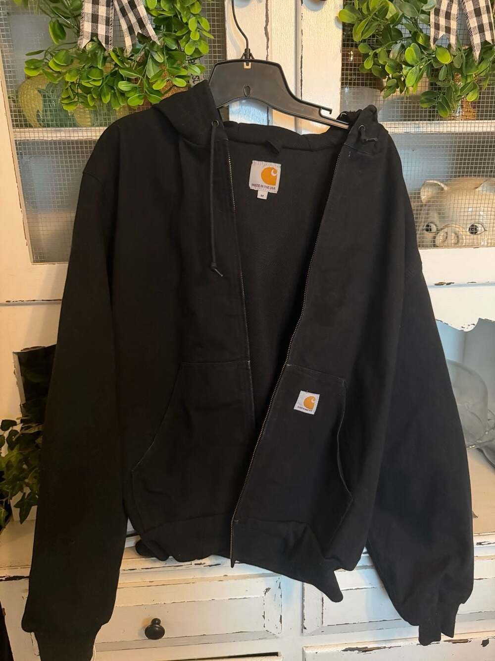 Carhartt J131 Thermal Lined Hooded Zip Jacket Size M Black